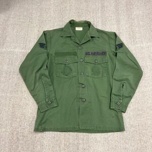 Vintage OG 107 Shirt Mens Medium Green 1970s Button Up US Air Force